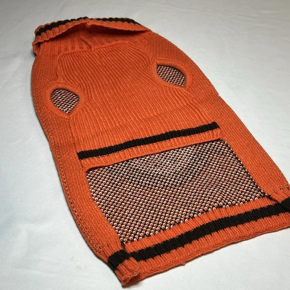 Medium Dog Sweater Warm Orange‎ Owl Pattern Outfit Vest Shirt Clean Fall